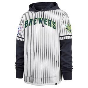 47 MILWAUKEE BREWERS MENS WHITE DOUBLE HEADER PINSTRIPE FASHION HOOD XL